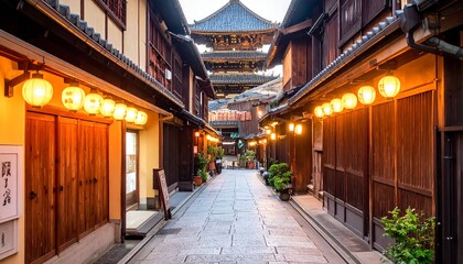 Naklejka premium Japanese alleyway at dusk