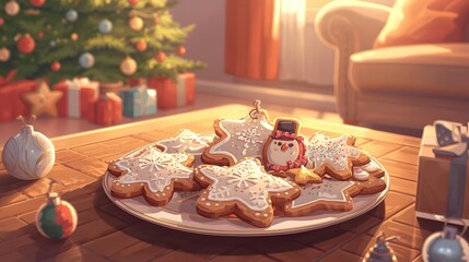 Festive christmas cookies and decorations create a cozy holiday ambiance
