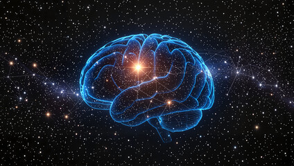 Digital hologram brain in space with stars