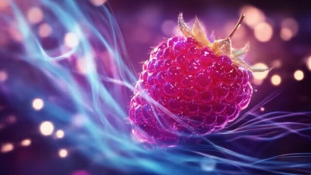 Vibrant raspberry against a dreamy backdrop with glowing trails and bokeh