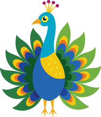 Majestic peacock with fully spread colorful feathers banner design