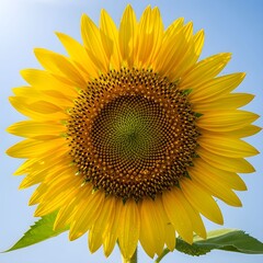 Vibrant sunflower close-up against clear blue sky