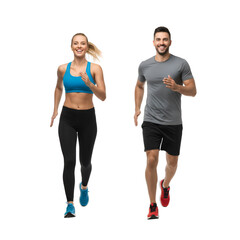 Active Couple Jogging: Fitness, Health, and Wellness on white background