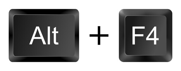 Alt + F4 keyboard shortcut for closing applications Isolated on White Background