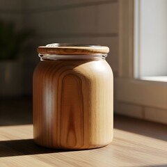 Rustic Wooden Jar on Kitchen Countertop with Natural Light