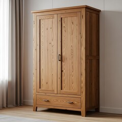 Rustic Wooden Wardrobe Against a Plain White Wall
