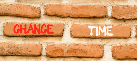 Chance time symbol. Concept word Chance time on beautiful old brown brick wall. Beautiful old brown...