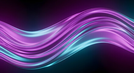 Stunning flowing iridescent silk wave with vibrant neon purple and turquoise gradients creating an elegant and modern abstract background design