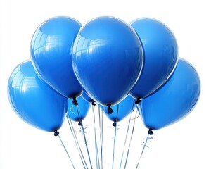 A cluster of vibrant blue balloons against a plain white background