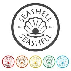 Seashell with pearl icon. Set icons in color circle buttons © sljubisa