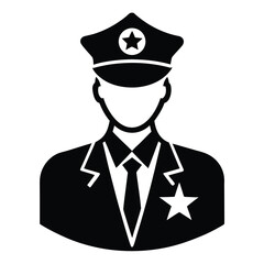 Police Officer Icon Black Silhouette Vector of Law Enforcement Uniform and Cap