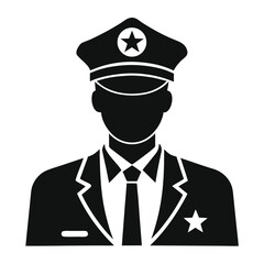 Police Officer Icon Black Silhouette Vector of Law Enforcement Uniform and Cap
