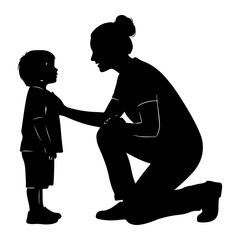 Woman talking to child silhouette kneeling