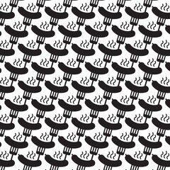 Seamless Black and White Sausage and Fork Pattern