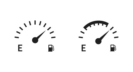 Simple black and white illustration of two fuel gauge indicators shown © Jesmin