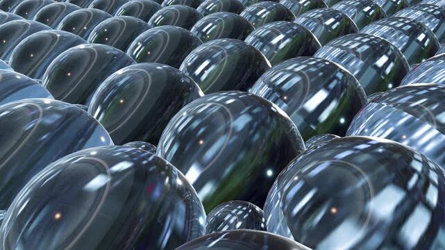 Mystical looping video of multiple glass spheres moving and reflecting environment. Represents multidimensional worlds and scientific mystery. Perfect as background.