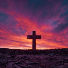 red brick wall with sunset
