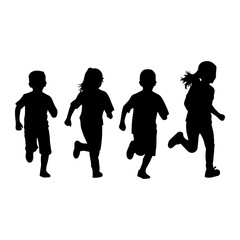 Obraz premium Children running black silhouettes kids