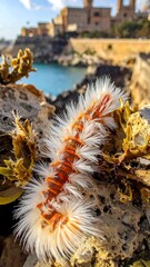 Obraz premium Close-up of a fluffy, orange-and-white marine creature