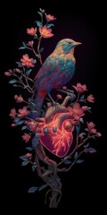 Bird heart floral illustration