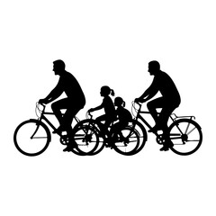 Obraz premium Family cycling adventure black silhouette bicycles