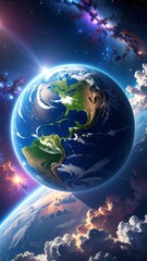 Earth in a vibrant space