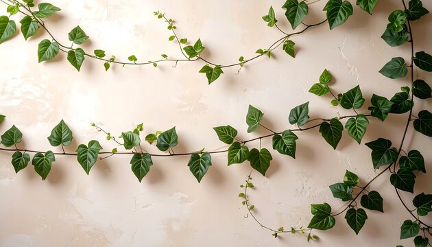 Green vines on light beige wall