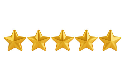 Five golden stars aligned on a black background representing excellent rating and customer satisfaction