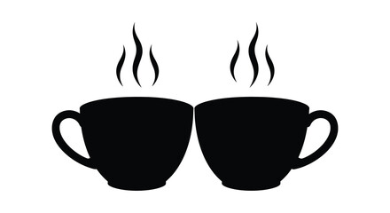 Two black coffee cups with rising steam a simple graphic design
