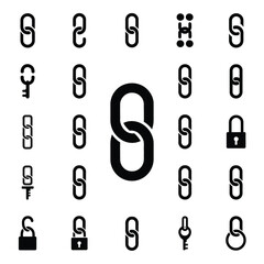 Minimal lock and chain vector icons  Data protection, link and security set