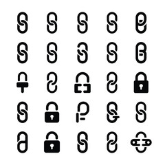 Minimal lock and chain vector icons  Data protection, link and security set