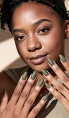 Beautiful woman with nails in olive color
