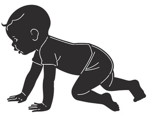 Fototapeta premium Cute Crawling Baby Silhouette – Vector PNG, Transparent Background