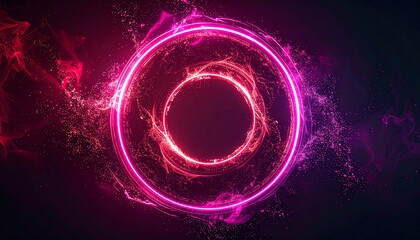 Fototapeta premium Magic circular shape with neon red pink particles, crisp glowing details, abstract futuristic energy