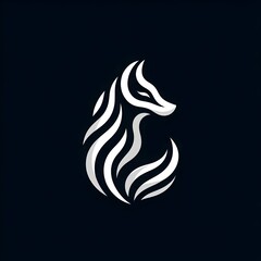 Stroke Based logo design of fox black and white vector illustration 