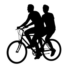 Obraz premium Two people riding tandem bicycle cycling silhouette