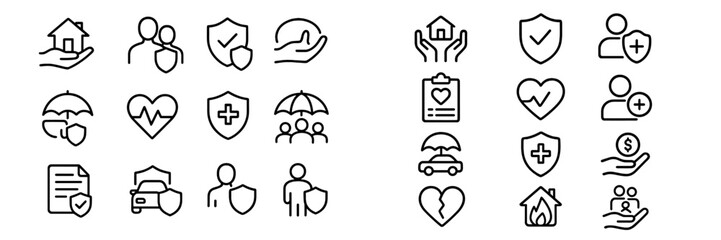 Symbols of protection and care for home, health, and community in a simple design