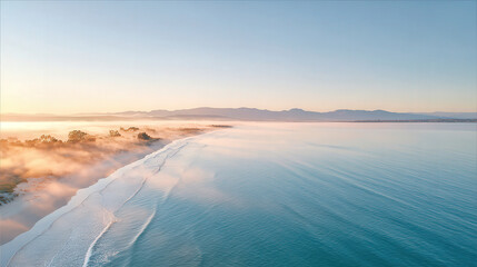breathtaking aerial shot of tranquil ocean surface at dawn delicate interplay of light