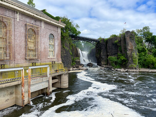 Closeup of Hydroelectric Plant and Waterfall at Paterson Great Falls National Historical Park