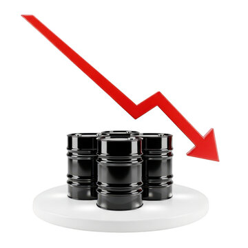 Oil price falling concept with red arrow isolated on transparent background