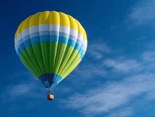 Obraz premium A hot air balloon flying through a blue sky with clouds