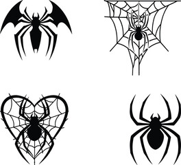 Four spiders and cobwebs four unique spider designs for halloween and spooky themes