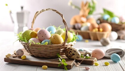 Easter basket filled with colorful eggs