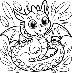 Adorable baby dragon coloring page ready for creative color fun vector