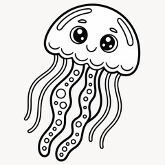 Cute cartoon jellyfish outline for coloring fun and ocean theme projects vector