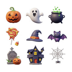 Spooky halloween collection isolated on transparent background isolated on transparent background