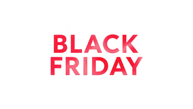 Red black friday text on a black background promoting sales and advertising the holiday season event