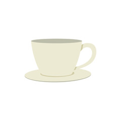 Simple beige coffee cup and saucer isolated on a white background, minimalist illustration