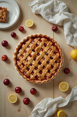 Traditional plum lemon lattice pie

