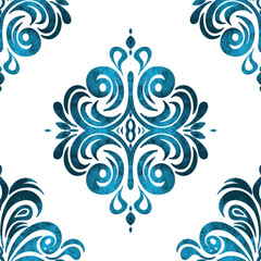 Seamless vintage ornamental watercolor paint pattern for fabric and ceramic tile. Vector Classic Damask Seamless Pattern, Blue vintage vector seamless pattern, wallpaper. Elegant classic texture. 